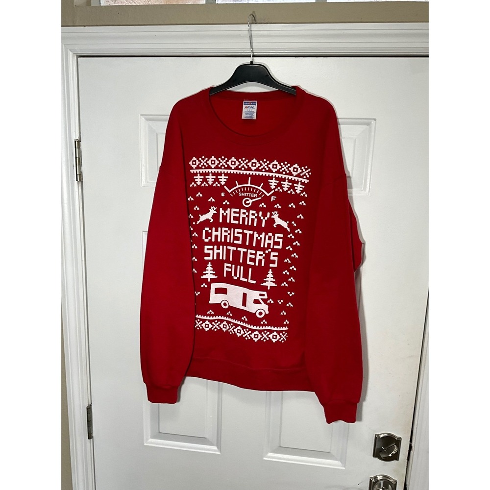 Jerzees Christmas Vacation Shitters Full Sweatshirt Red Mens Large RV Graphic